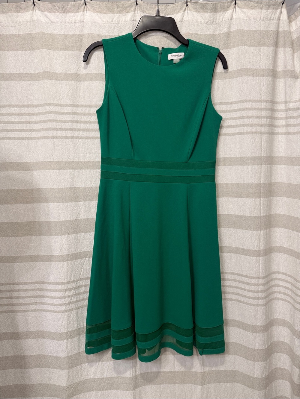 Calvin Klein Green Sleeveless A-Line Dress with Mesh Hem